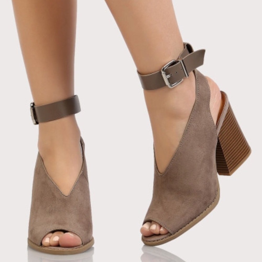 2X HP! Taupe Block Stacked Heel Ankle Buckle - Picture 3 of 8
